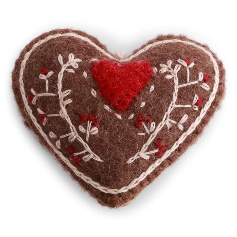 Gry & Sif Baumschmuck Filz Lebkuchen Herz mit Stickerei - Anhänger