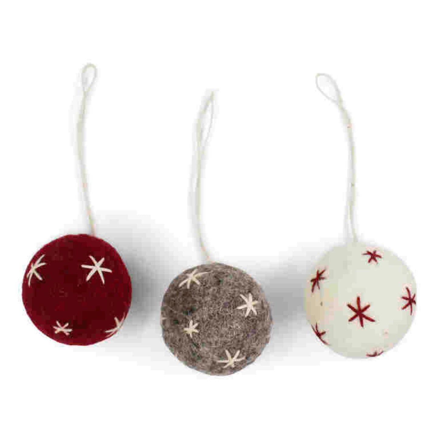 Gry & Sif Baumschmuck Filz Kugel Anhänger - grau, rot, weiß