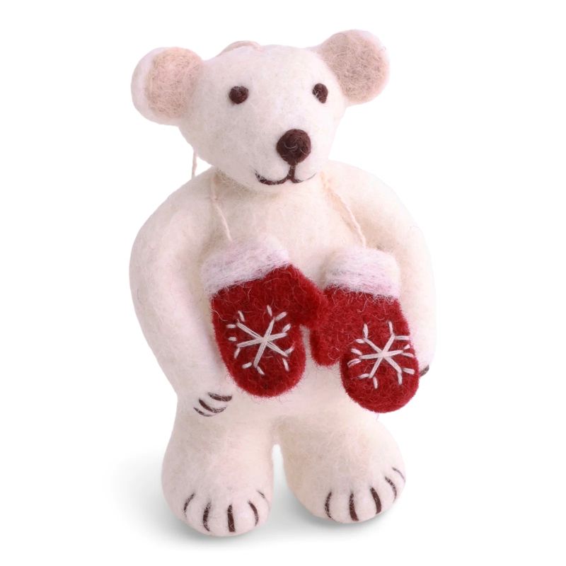 Gry & Sif Baumschmuck Filz Eisbär klein mit Handschuhe - Anhänger