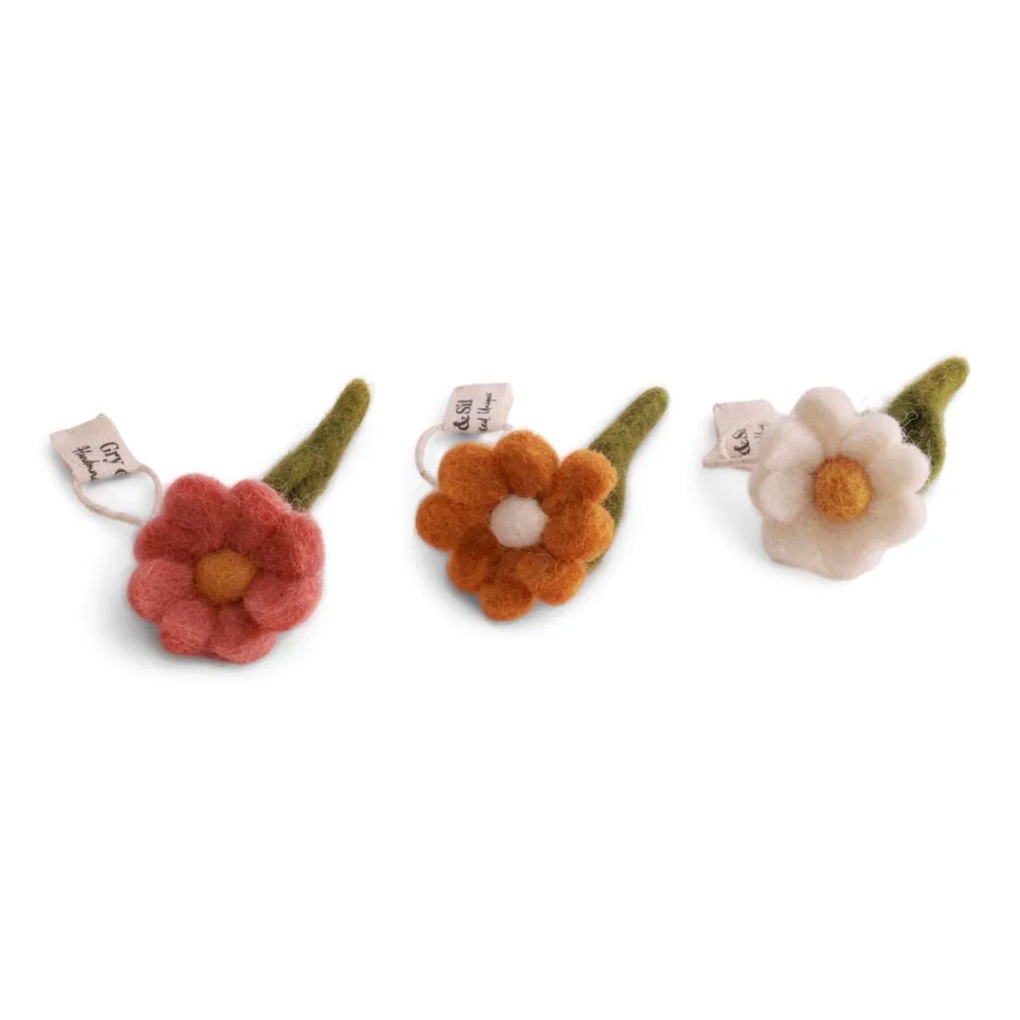 Gry & Sif Filzblumen Anemone kurz Mini mit Blatt 3er Set Anhänger - verschiedene Farbkombis