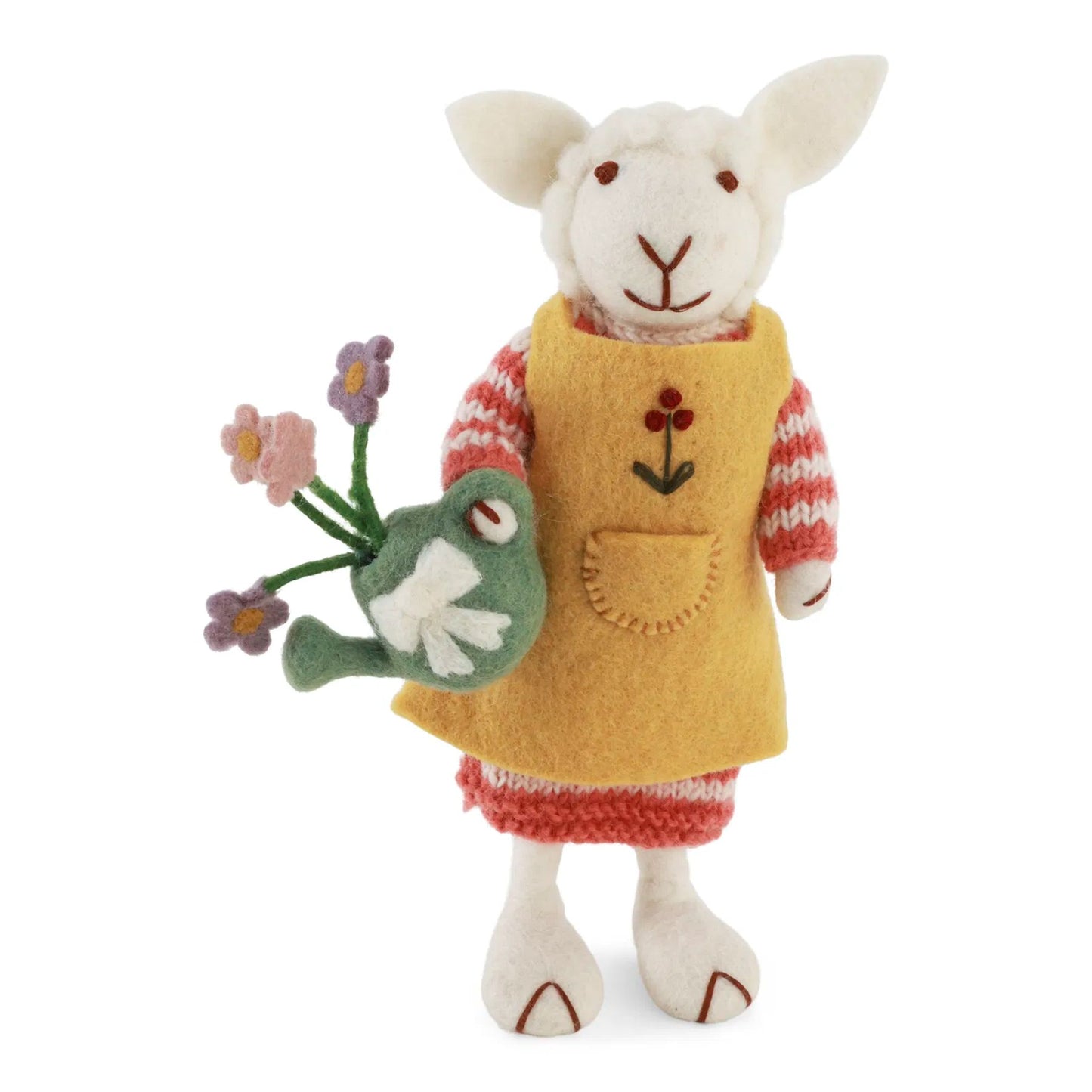 Gry & Sif Osterlamm Filz Mädchen groß mit Kleid und Gieskanne - weiß