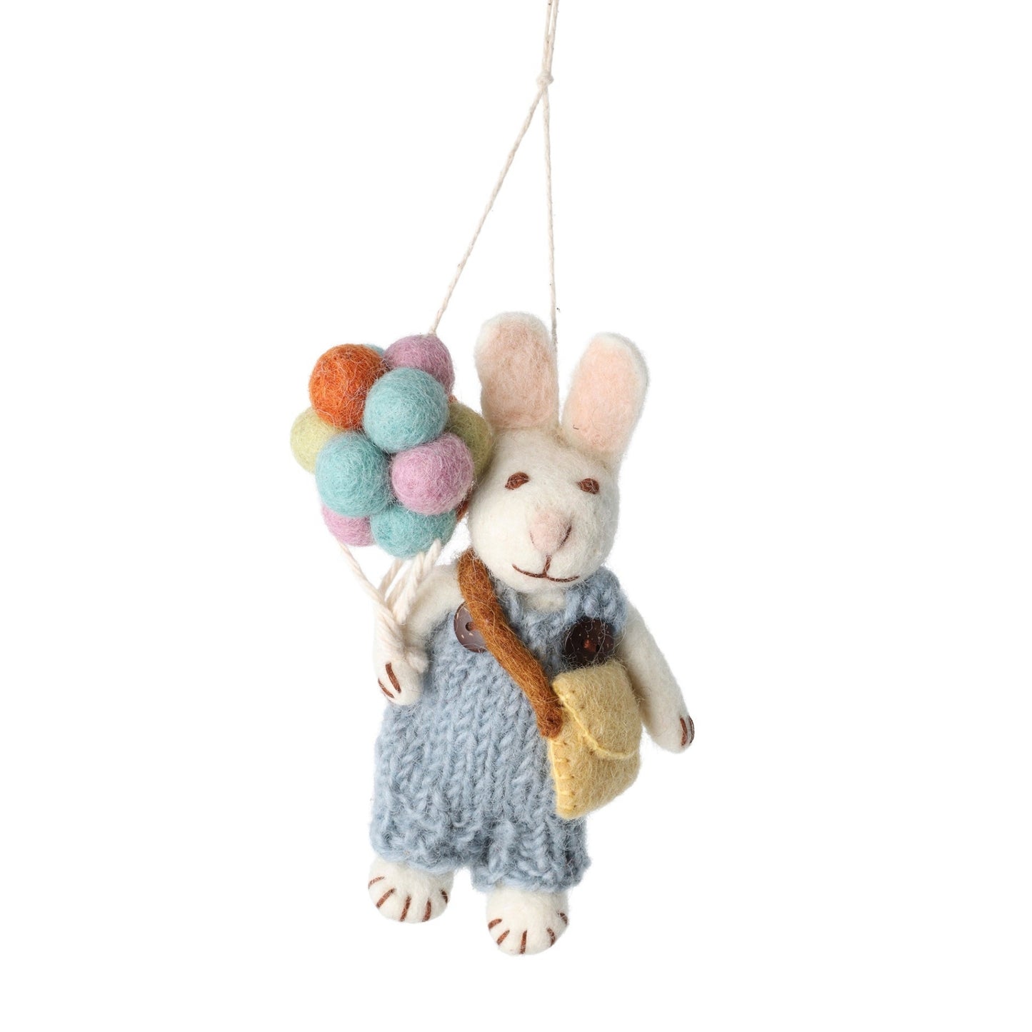 Gry Sif. Filz - Osterhase weiß mit Hose und Luftballons Anhänger