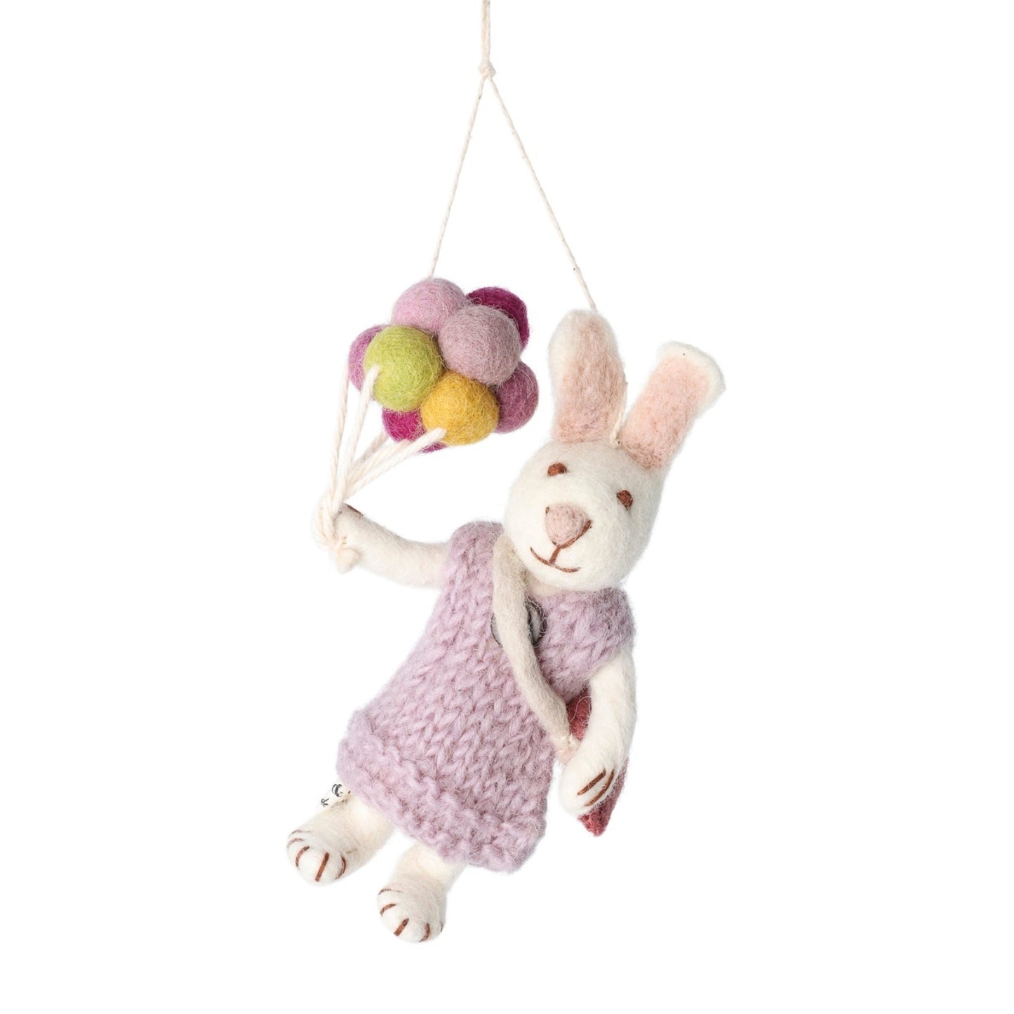 Gry Sif. Filz - Osterhase weiß mit Kleid und Luftballons Anhänger