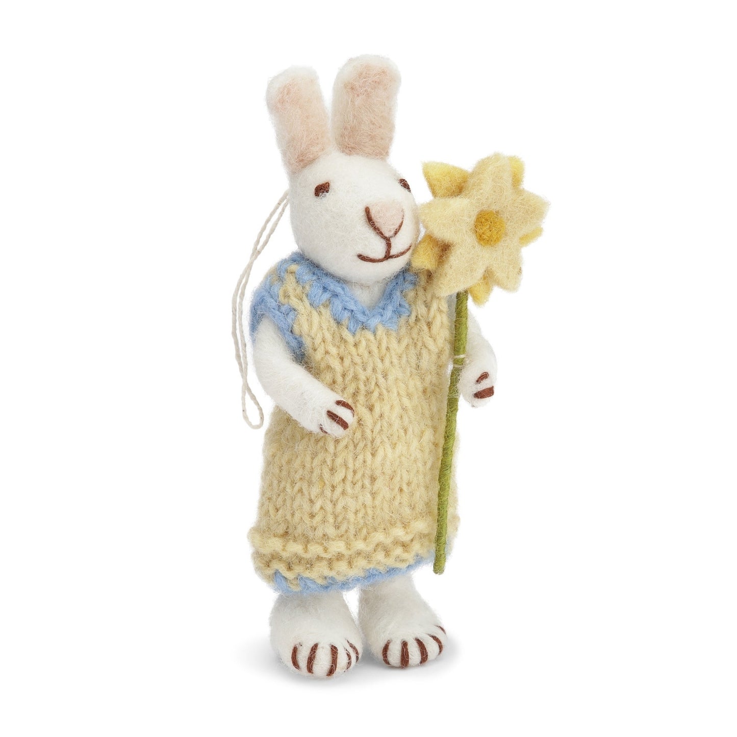 Gry Sif. Filz - Osterhasenmädchen weiß mit Kleid und Blume Anhänger