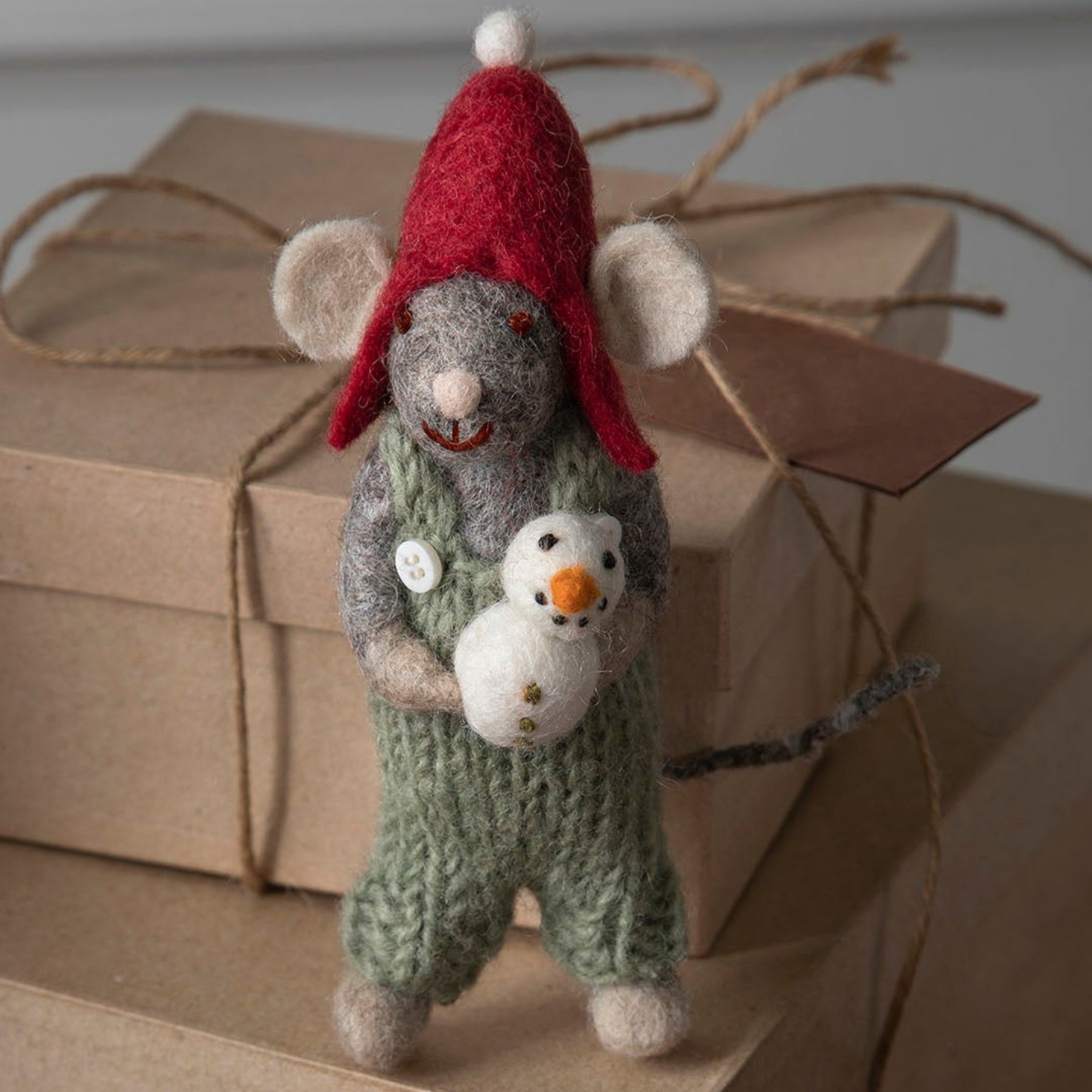 Gry  Sif. Filz - Weihnachtsmaus mit Hose und Schneemann Anhänger