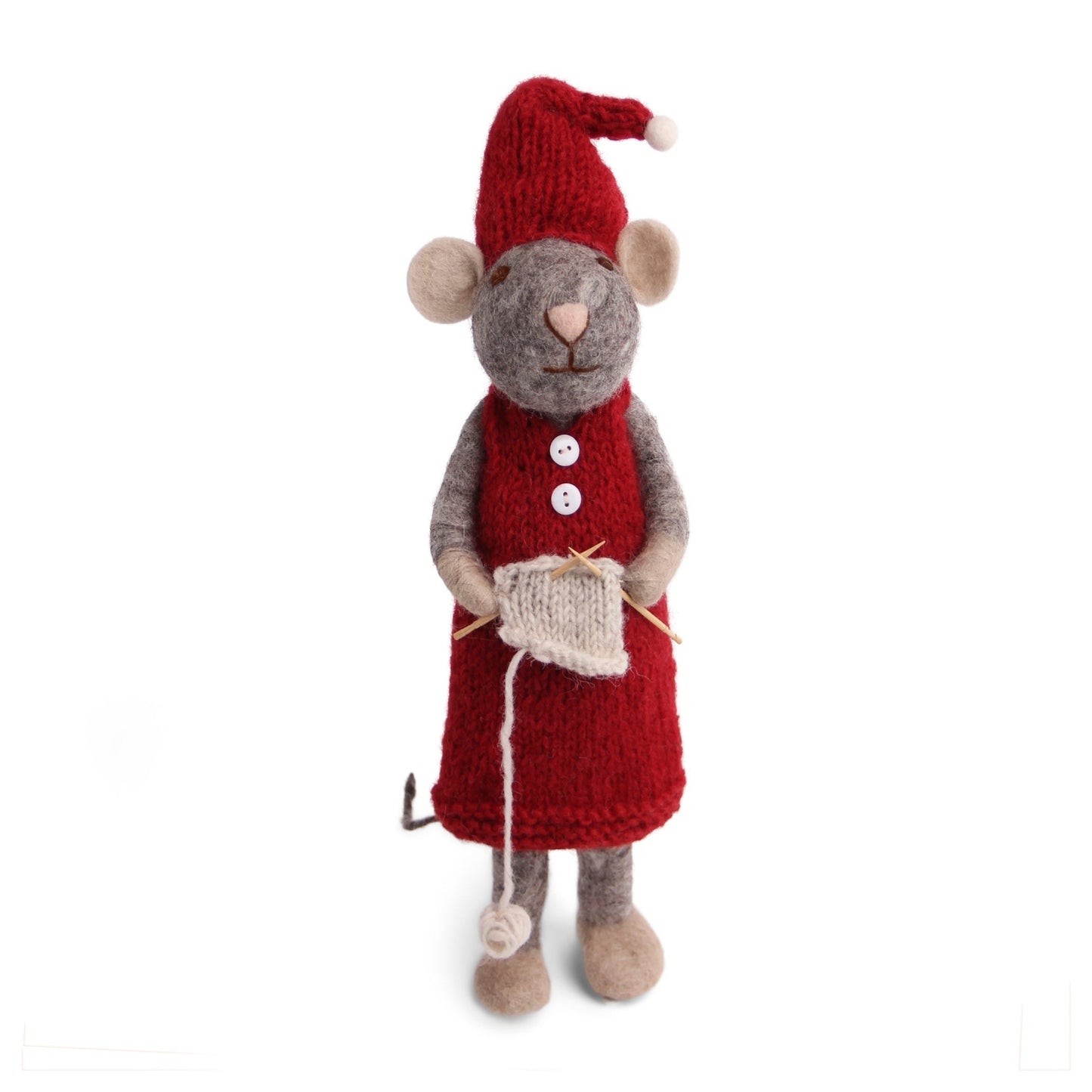 Gry Sif. Filz - XXL - Weihnachtsmaus mit Kleid und Strickzeug