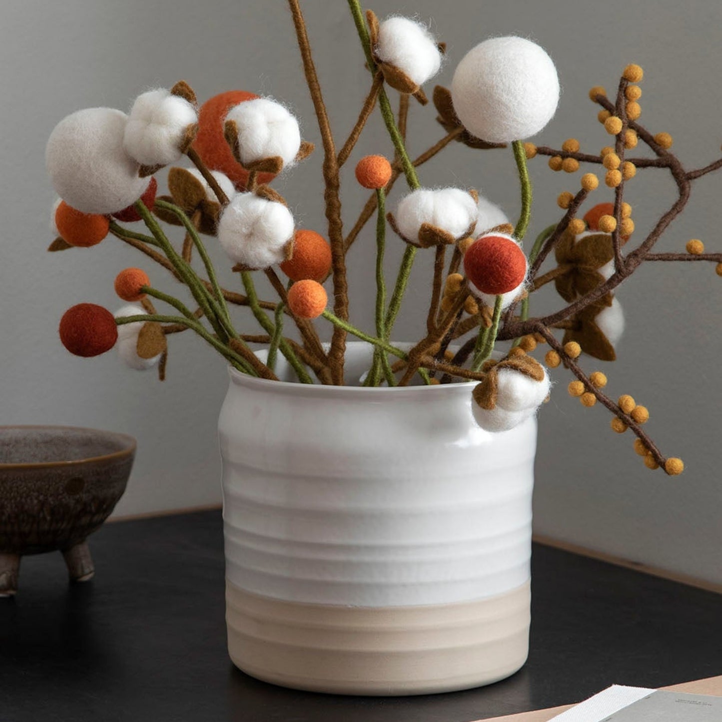 Gry Sif. Filz - Zweig mit Baumwollblüten