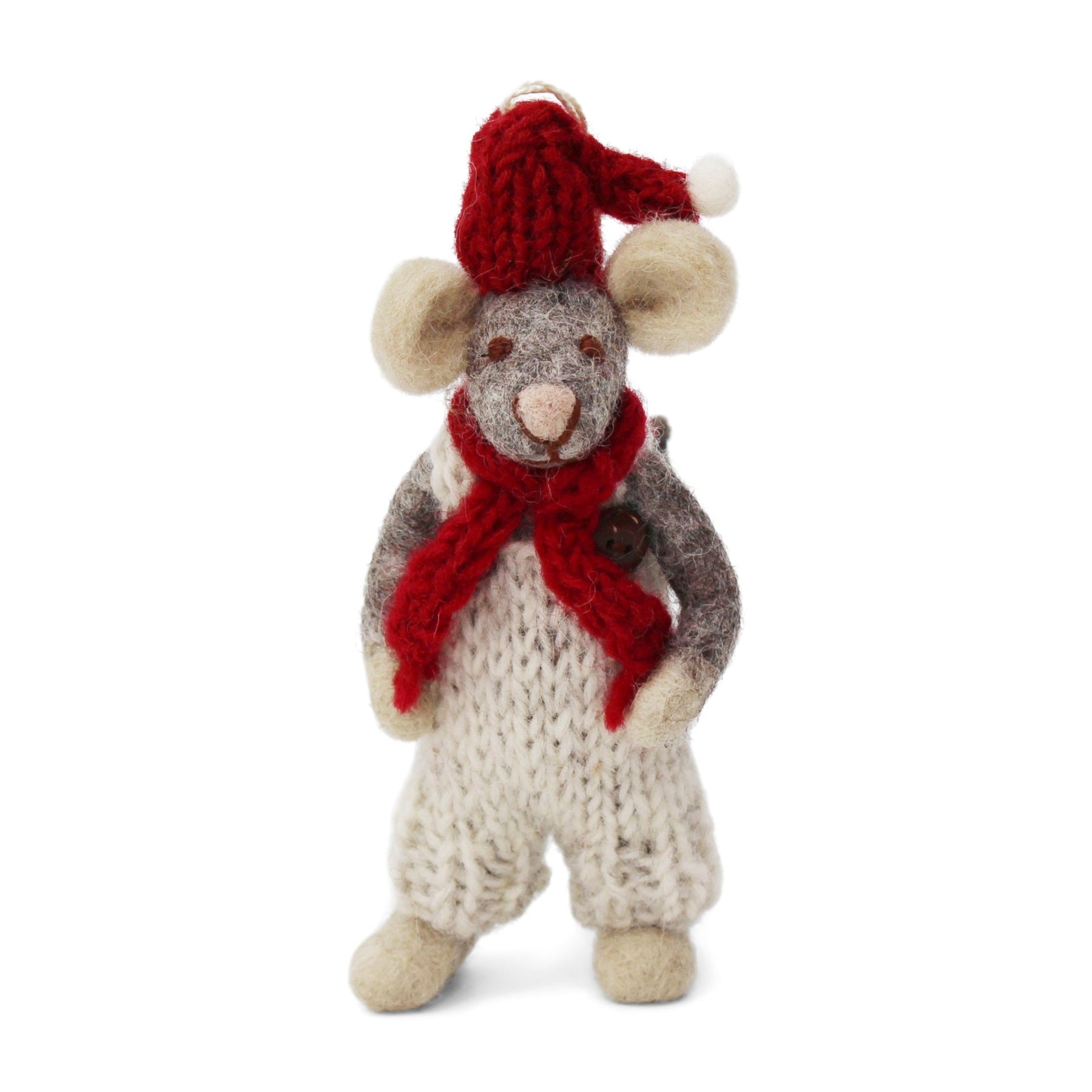 Gry  Sif. Filz - kleine Weihnachtsmaus mit Hose und Schaukel Anhänger