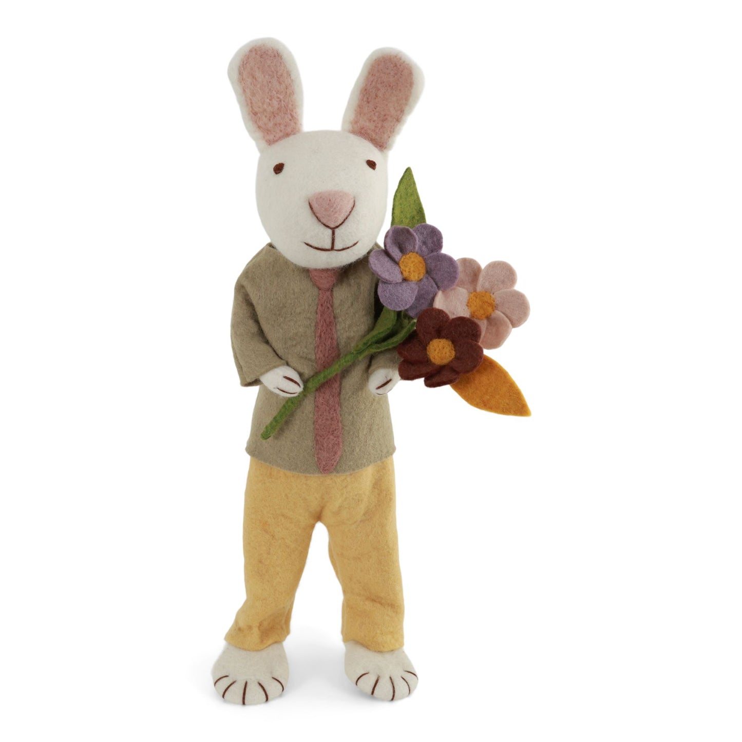 Gry & Sif Osterhase Filz XXL mit Filzblumen Strauss-weiss