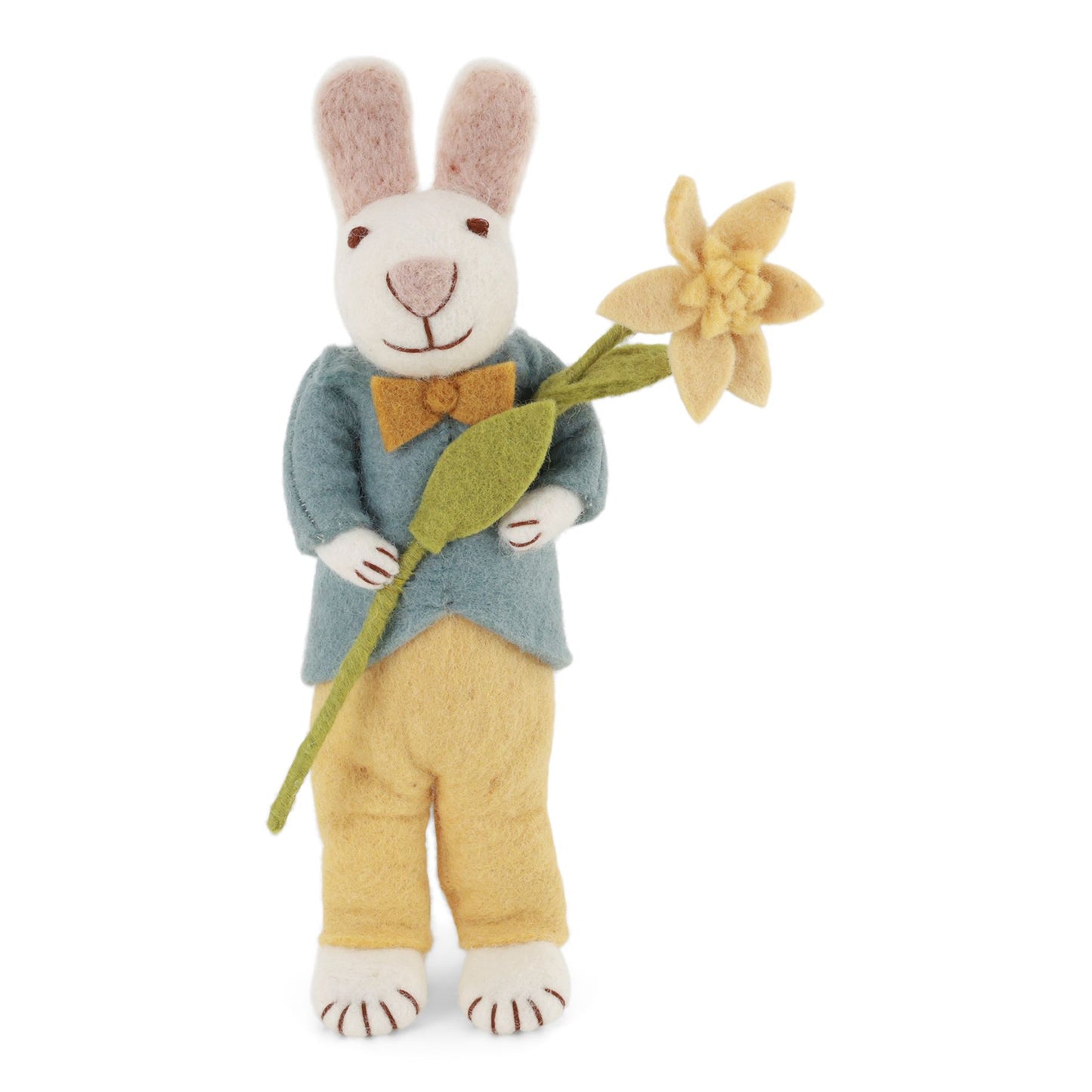 Gry & Sif Osterhase Filz gross mit Filzblumen-weiss
