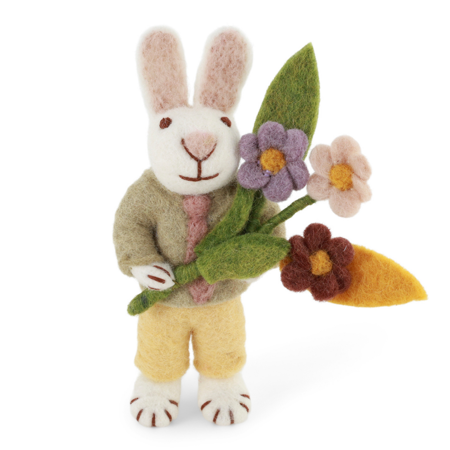 Gry & Sif Osterhase Filz mit Filzblumen Anhänger-weiss