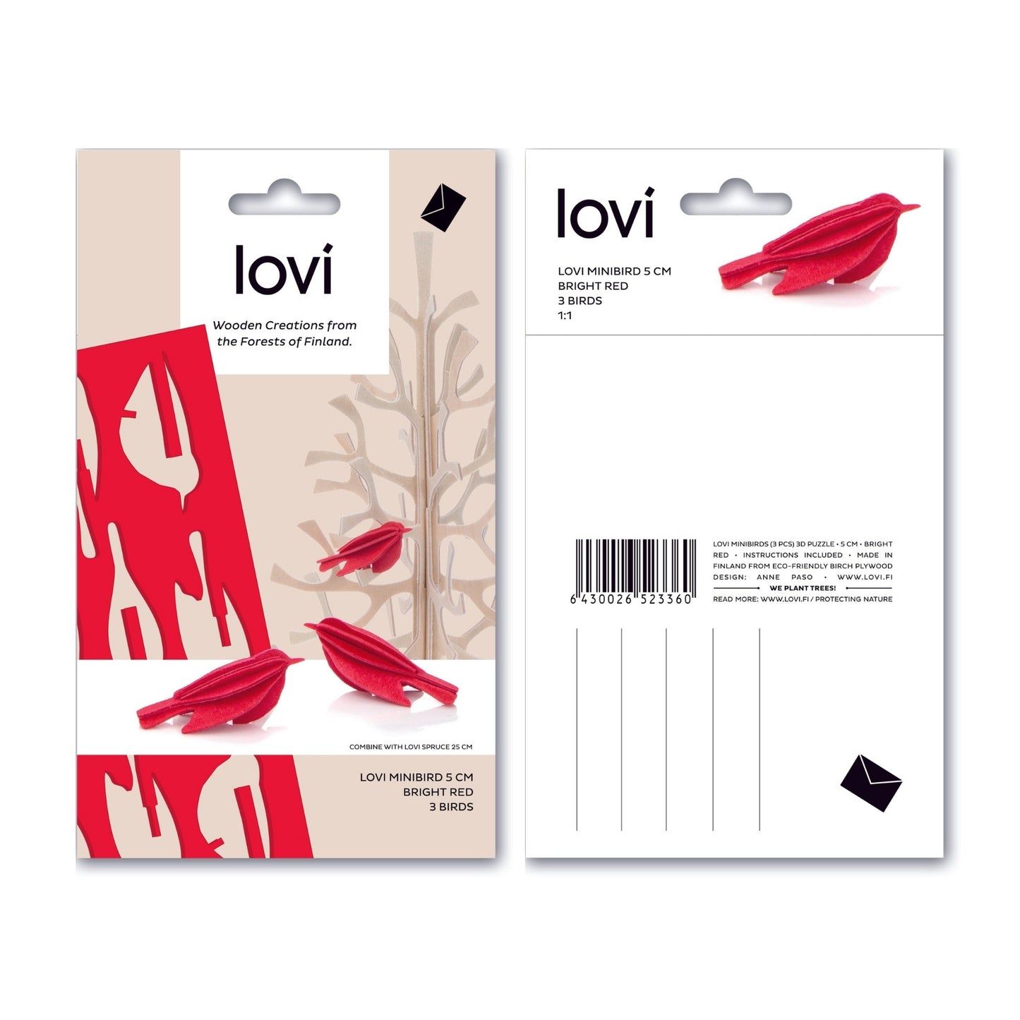 LOVI. Holzfigur Vogel Mini 5cm 3 Stück