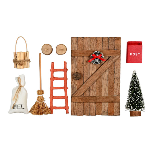 Wichteltür - Holzoptik - inkl. 8 Teile Wichteltür Zubehör