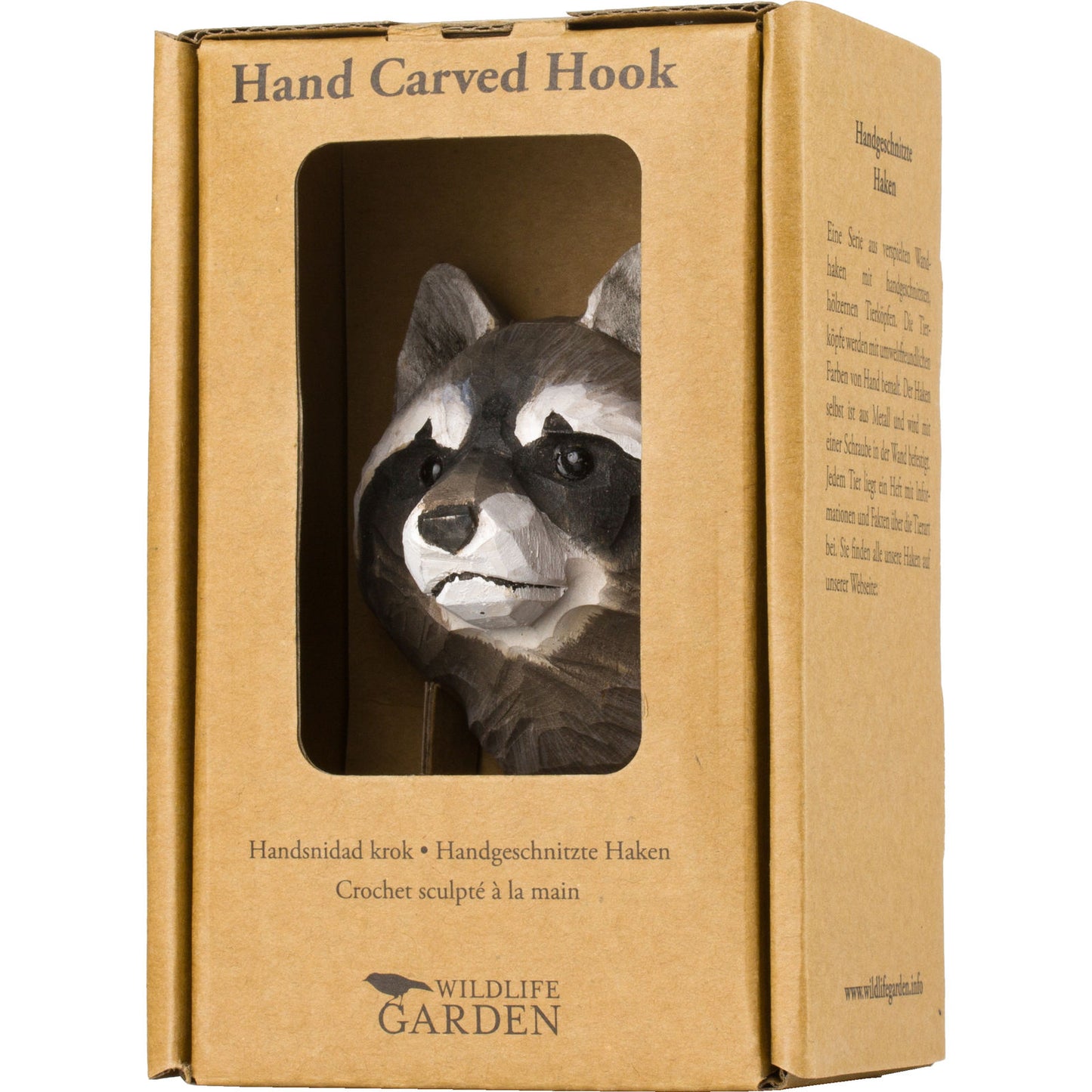 Wildlife Garden Dekohaken aus Holz Waschbär - Handgemacht Verpackung