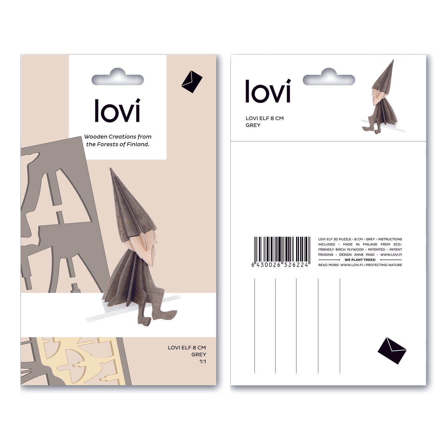 lovi Holzfigur Nisse/Wichtel/Elf 8cm grau Verpackung