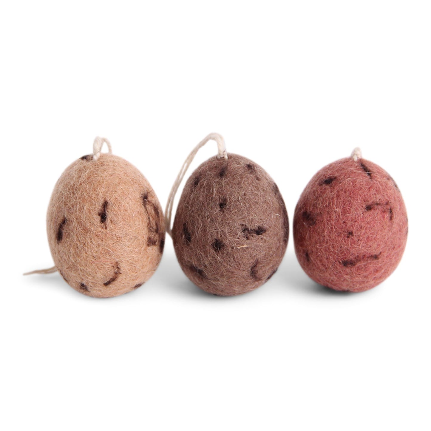 Gry & Sif Ostern Filz Eier mit Pünktchen 3er Set Anhänger - rötliche Farben
