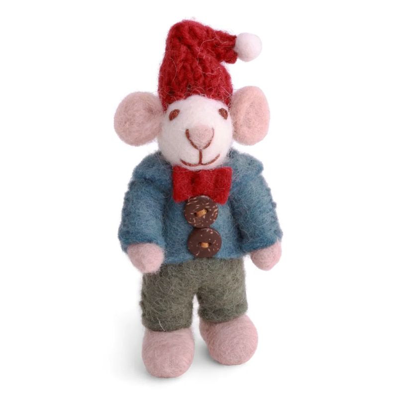 Gry & Sif Filzfiguren Weihnachten Mini Maus mit Anzug Anhänger - weiß