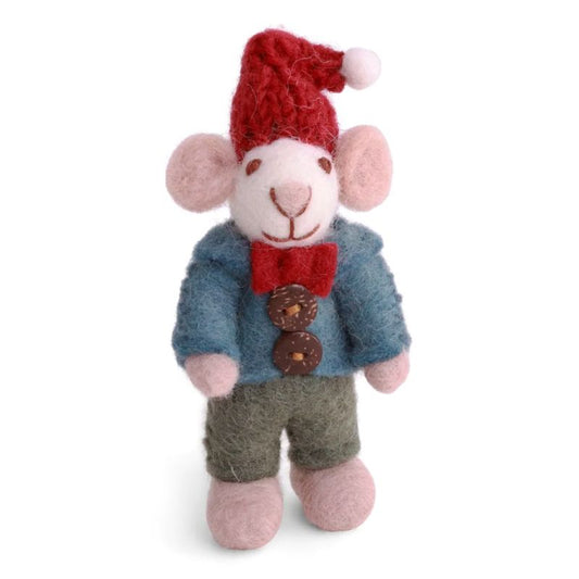 Gry & Sif Filzfiguren Weihnachten Mini Maus mit Anzug Anhänger - weiß