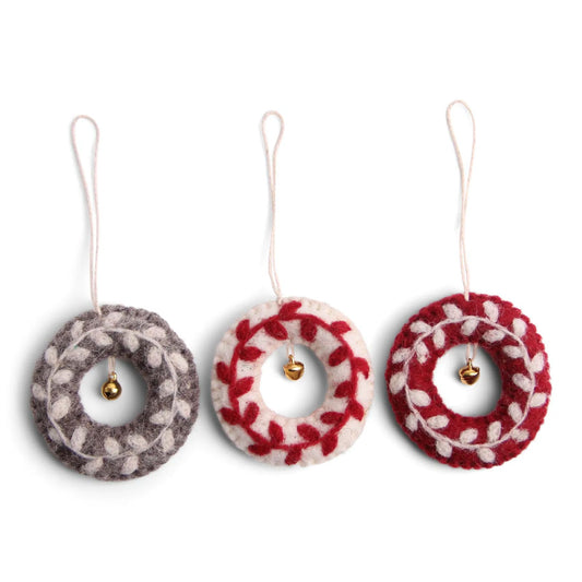 Gry & Sif Baumschmuck Filz Kranz mit Glöckchen 3er Set - Anhänger