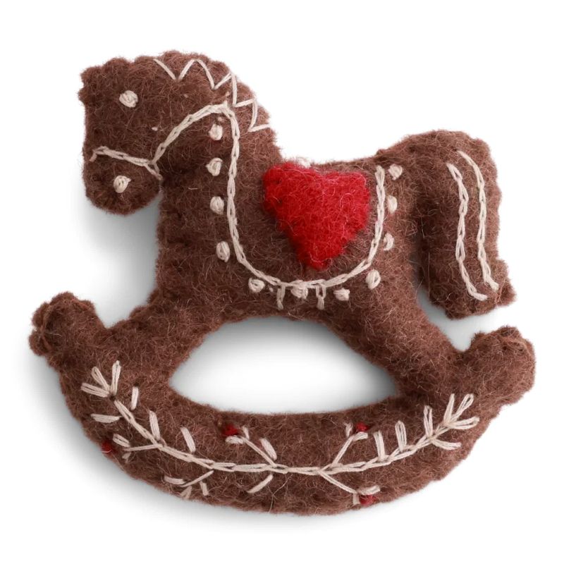 Gry & Sif Baumschmuck Filz Lebkuchen Schaukelpferd mit Stickerei - Anhänger