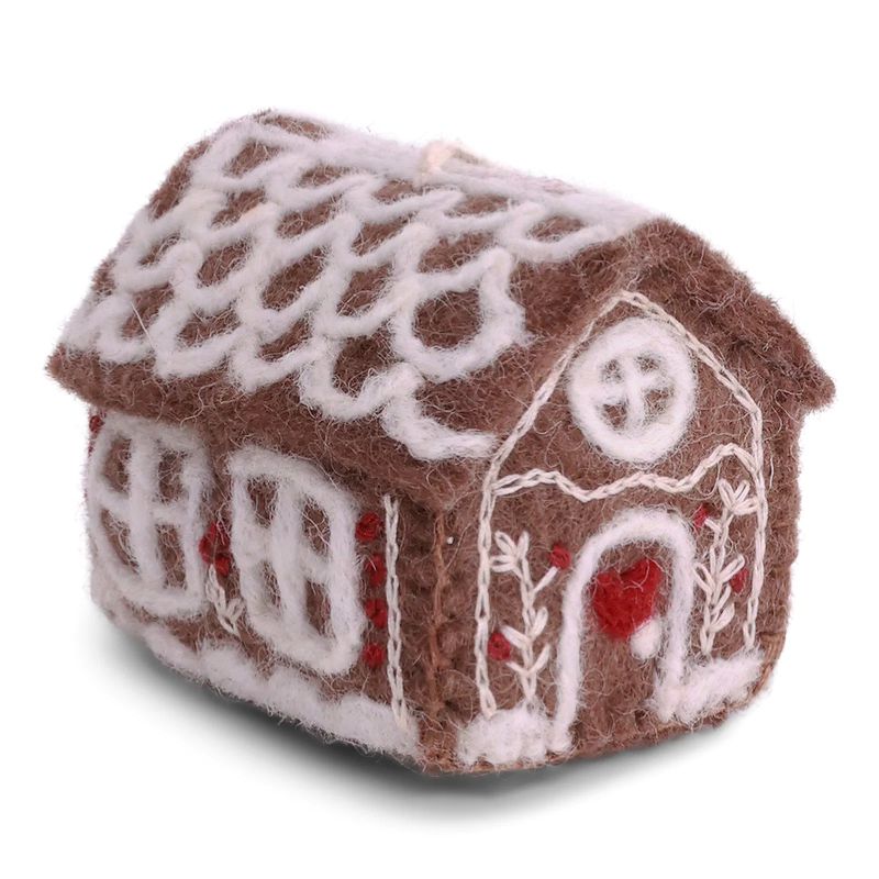 Gry & Sif Baumschmuck Filz Lebkuchenhaus mit Stickerei - Anhänger