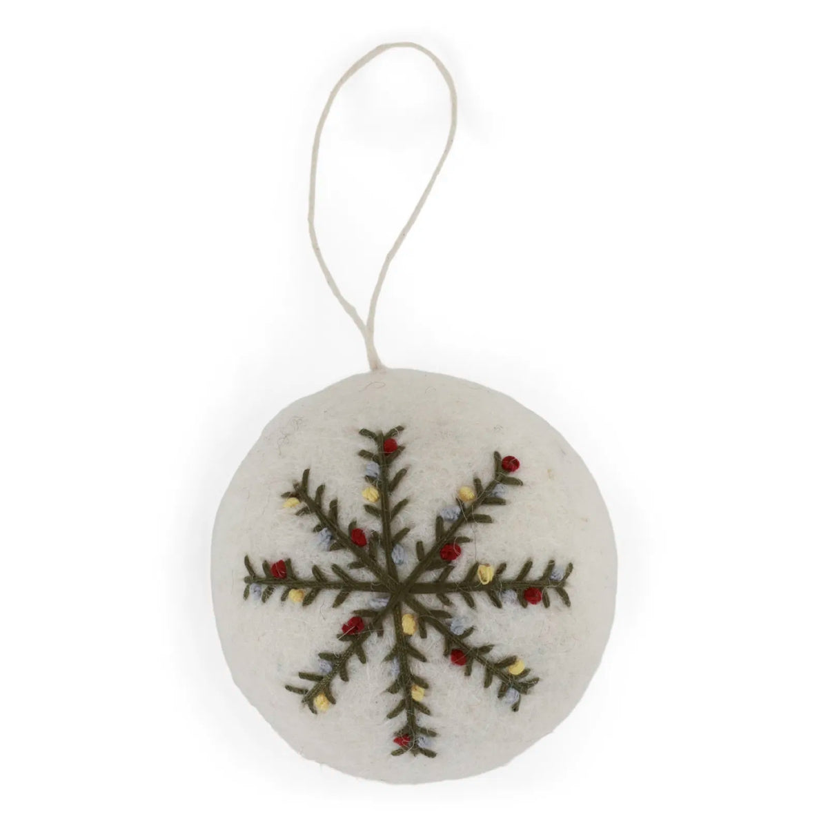 Gry & Sif Baumschmuck Filz Kugel mit Blütenflocke Anhänger - weiß