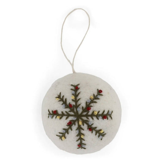 Gry & Sif Baumschmuck Filz Kugel mit Blütenflocke Anhänger - weiß
