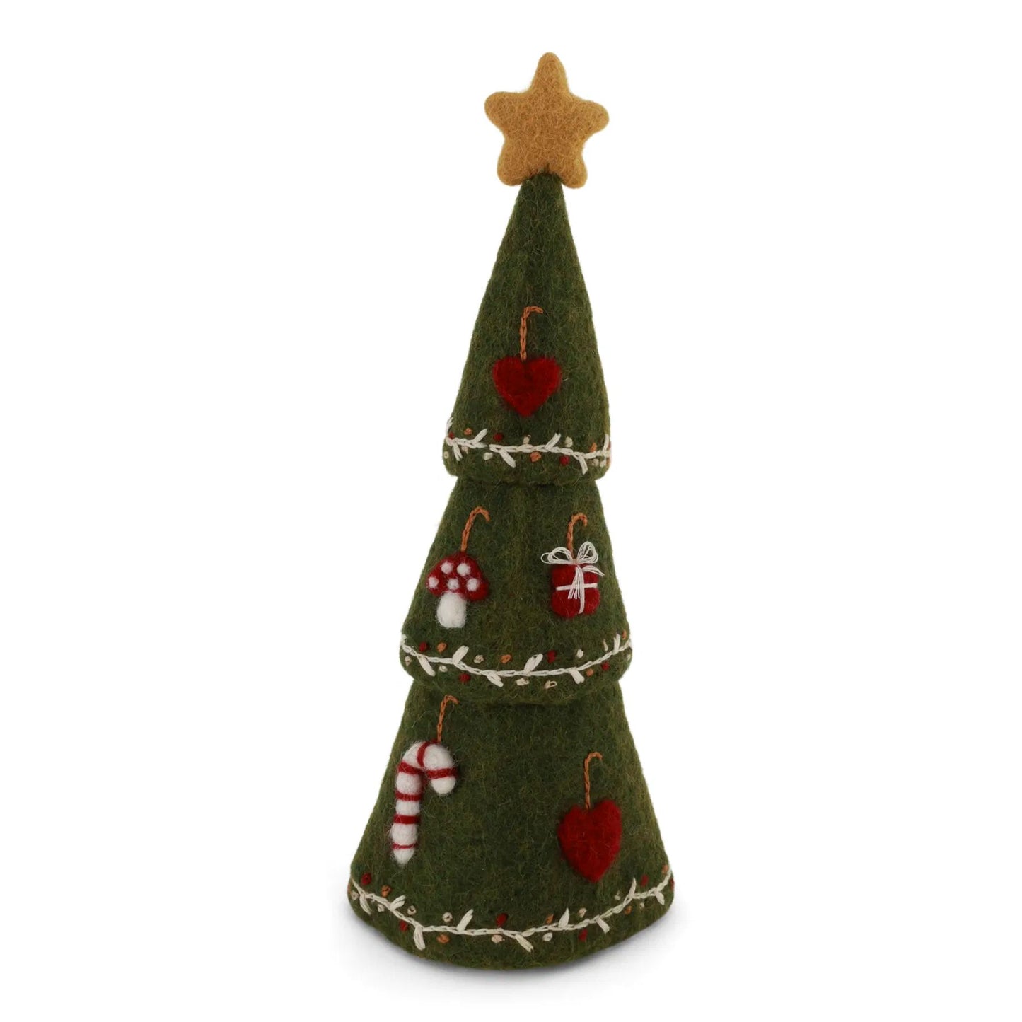 Gry & Sif Filz Weihnachtsbäue stehend geschmückt 30cm - grün