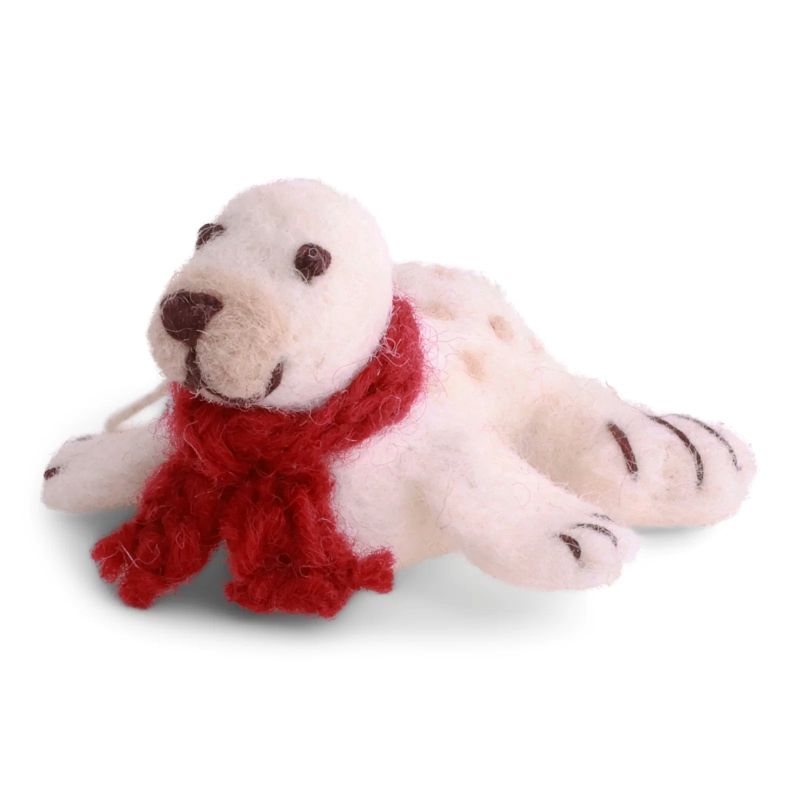 Gry & Sif Filztiere Baby Robbe / Seehund mit rotem Schal - Anhänger