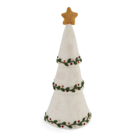 Gry & Sif Filz Weihnachtsbäume stehend mit Blütenranken 30cm - weiß