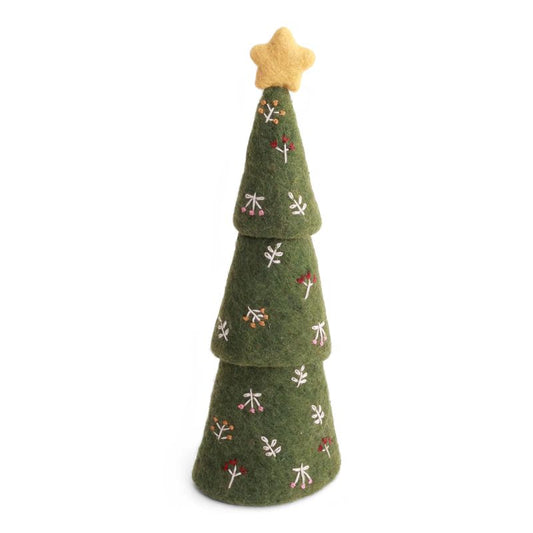 Gry & Sif Filz Weihnachtsbaum mit Blüten bestickt 30cm - stehend