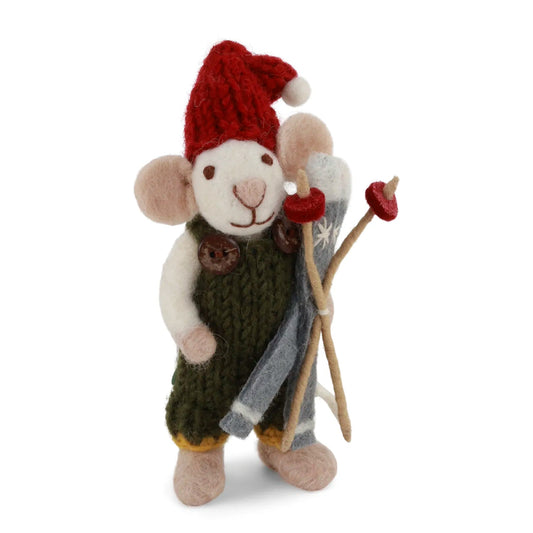 Gry & Sif Filzfiguren Weihnachten Maus mit Schier Anhänger - weiß