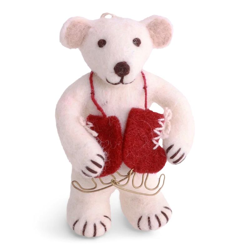 Gry & Sif Baumschmuck Filz Eisbär klein mit Schlittschuhe - Anhänger