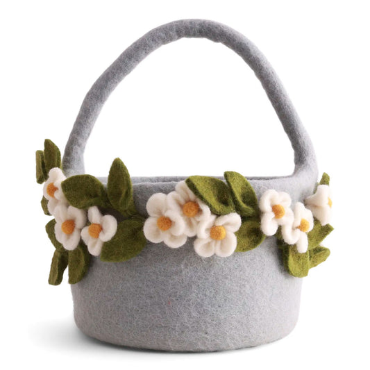 Gry & Sif Filz Korb mit Filzblumen Blüten und Blätter