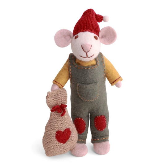 Gry & Sif Filzfiguren Weihnachten Maus groß mit Geschenkesack - weiß