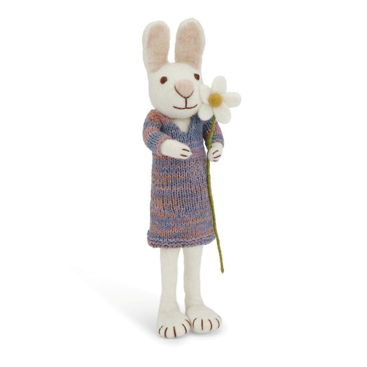 Gry & Sif Osterhase Filz Mädchen groß mit Kleid und Blume - weiß