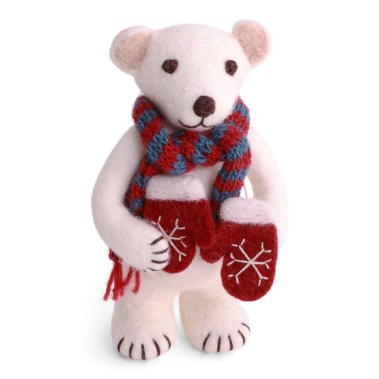 Gry & Sif Filzfiguren Weihnachten Winter Eisbär mit Schal und Schlittschuhe