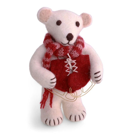 Gry & Sif Filzfiguren Weihnachten Winter Eisbär mit Schal und Handschuhe