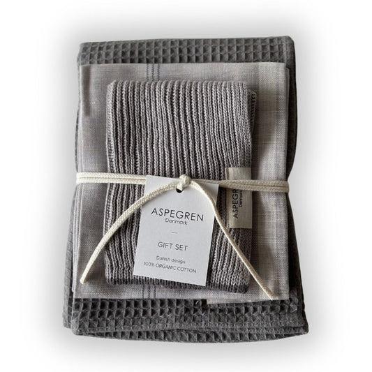 Aspegren Denmark 3 tlg. Geschenkset Spültücher & Baumwoll Geschirrtuch - Flint Gray