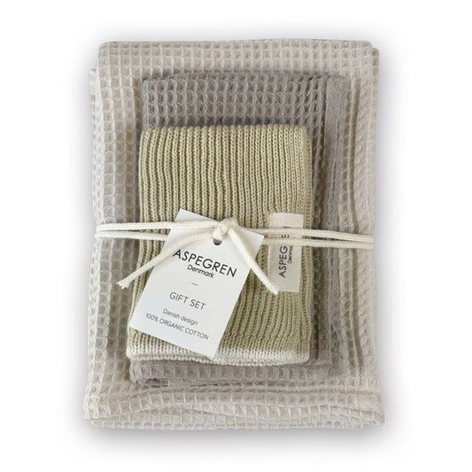 Aspegren Denmark 3tlg. Geschenkset Baumwoll Geschirrtuch und Spültücher - lemon grass