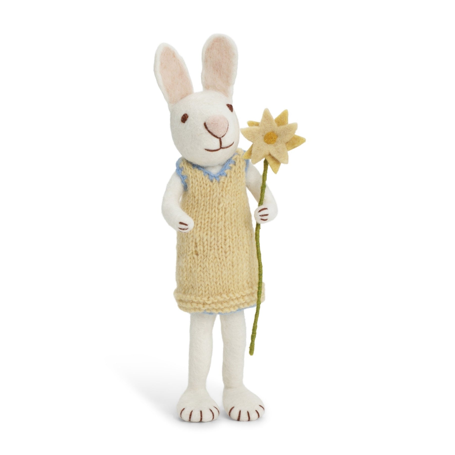 Gry  Sif. Filz -  Großes Osterhasen Mädchen weiß mit Kleid und Blume