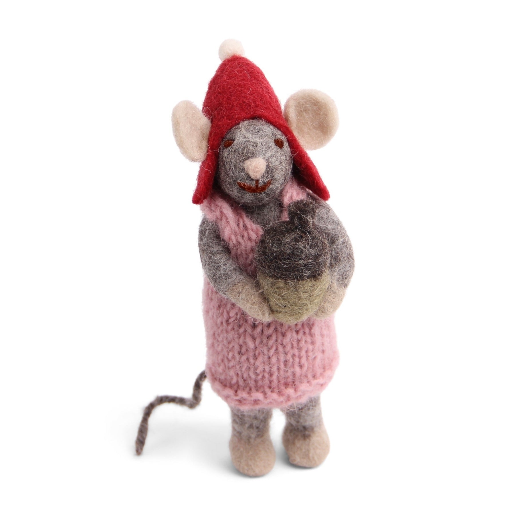 Gry  Sif. Filz - Weihnachtsmaus mit rosa Kleid und Eichel Anhänger