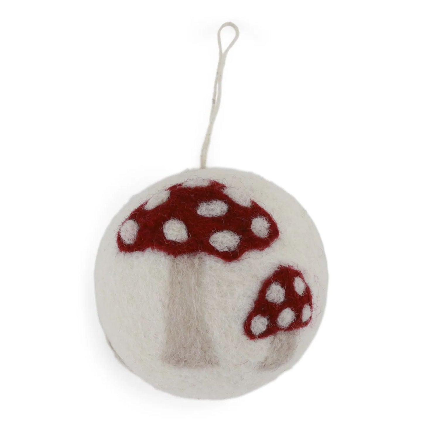 Gry & Sif Baumschmuck Filz Kugel Anhänger - weiß mit Fliegenpilzen