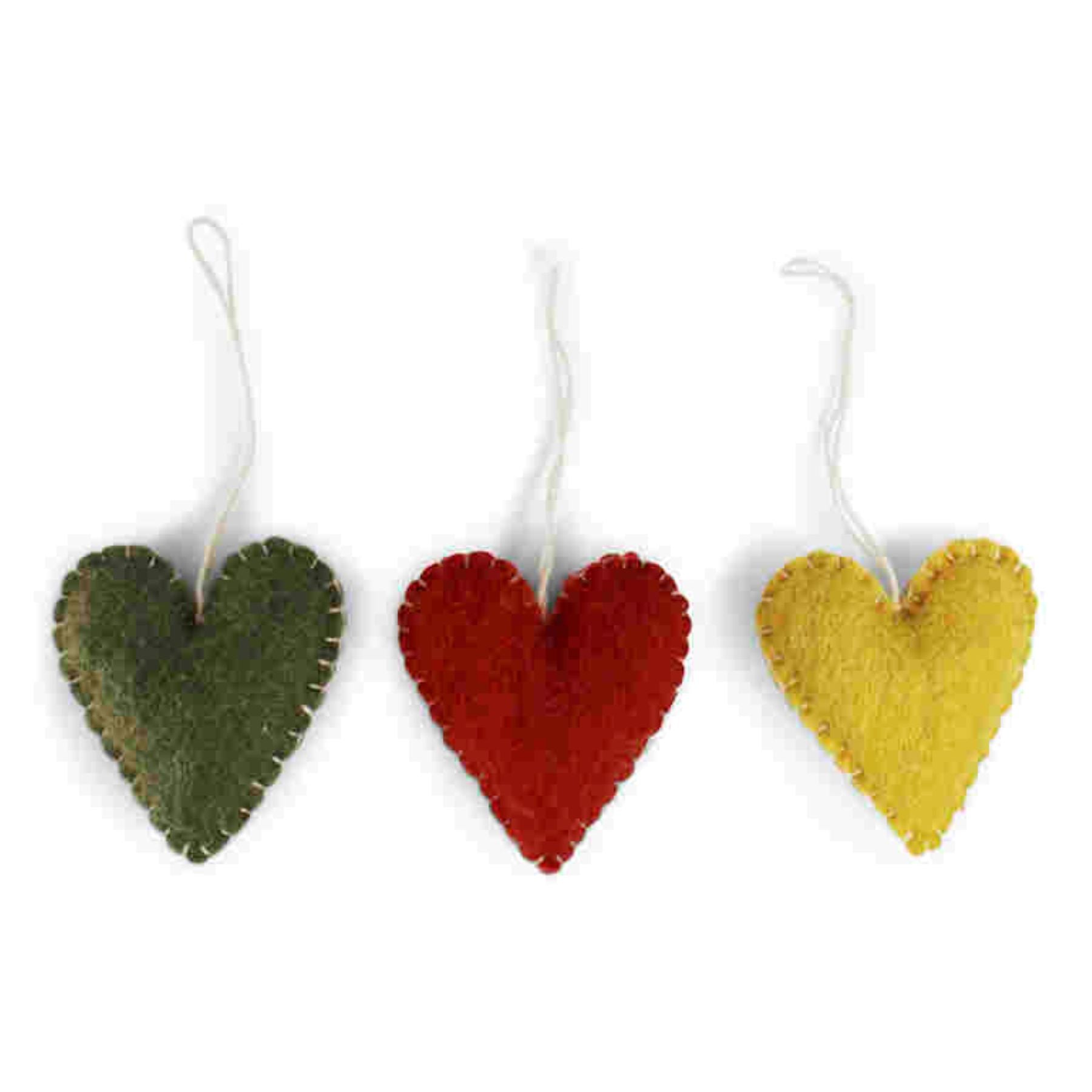 Gry & Sif Filz Herz 3er Set Anhänger - grün, ocker, rost