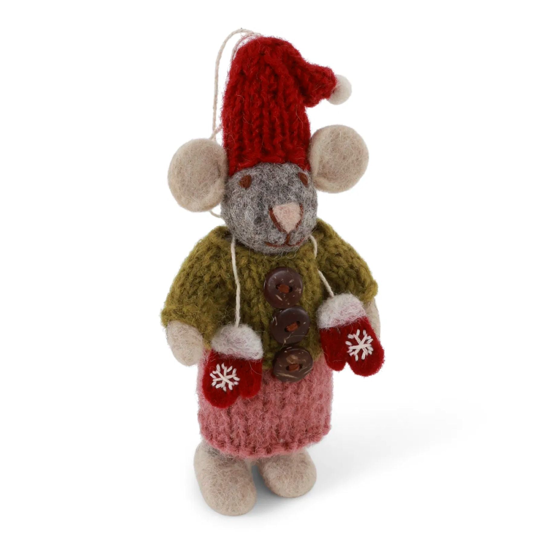 Gry & Sif Filzfiguren Weihnachten Maus Mädchen mit Fäustlinge Anhänger - grau