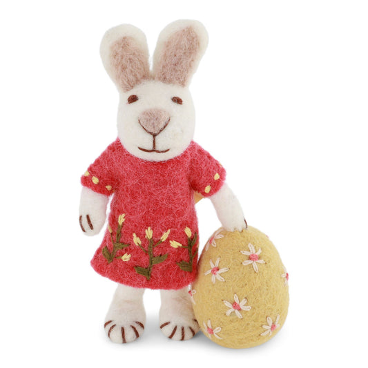 Gry & Sif Osterhase Filz Mädchen mit Osterei Anhänger-weiss