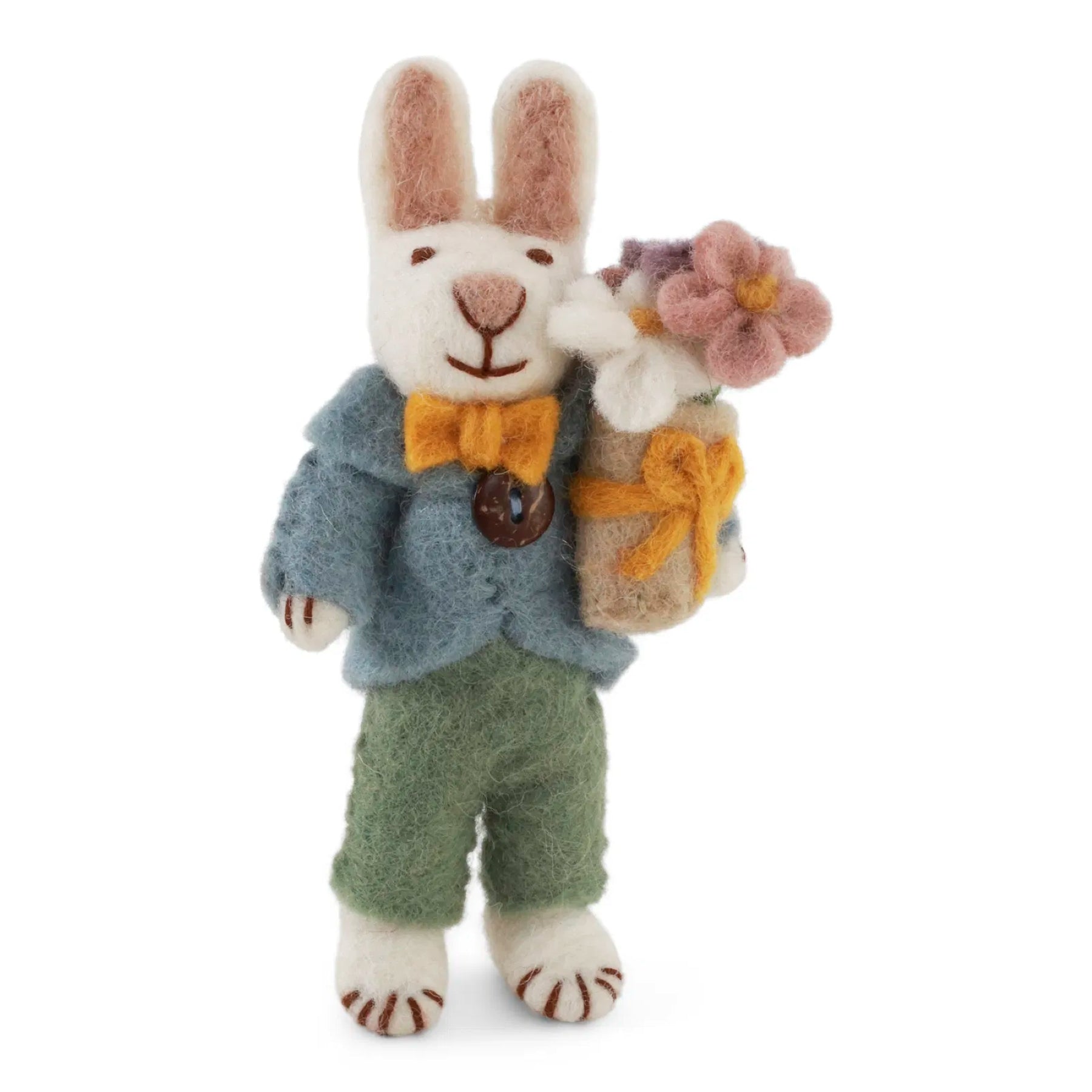 Gry & Sif Osterhase Filz mit Blumenstrauß und Anzug - Anhänger