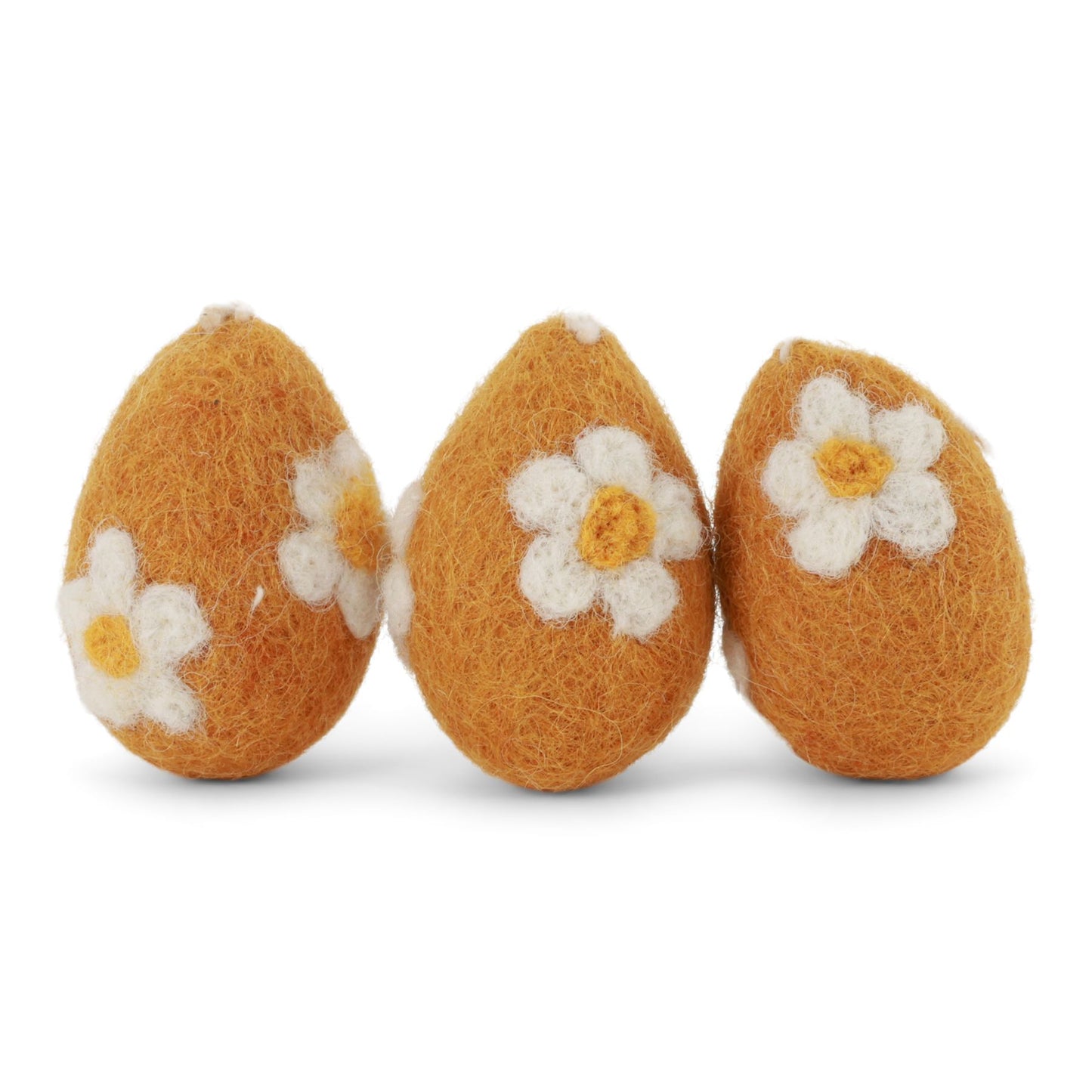 Gry & Sif Ostern Filz Eier klein mit Blumen 3er Set Anhänger- ocker