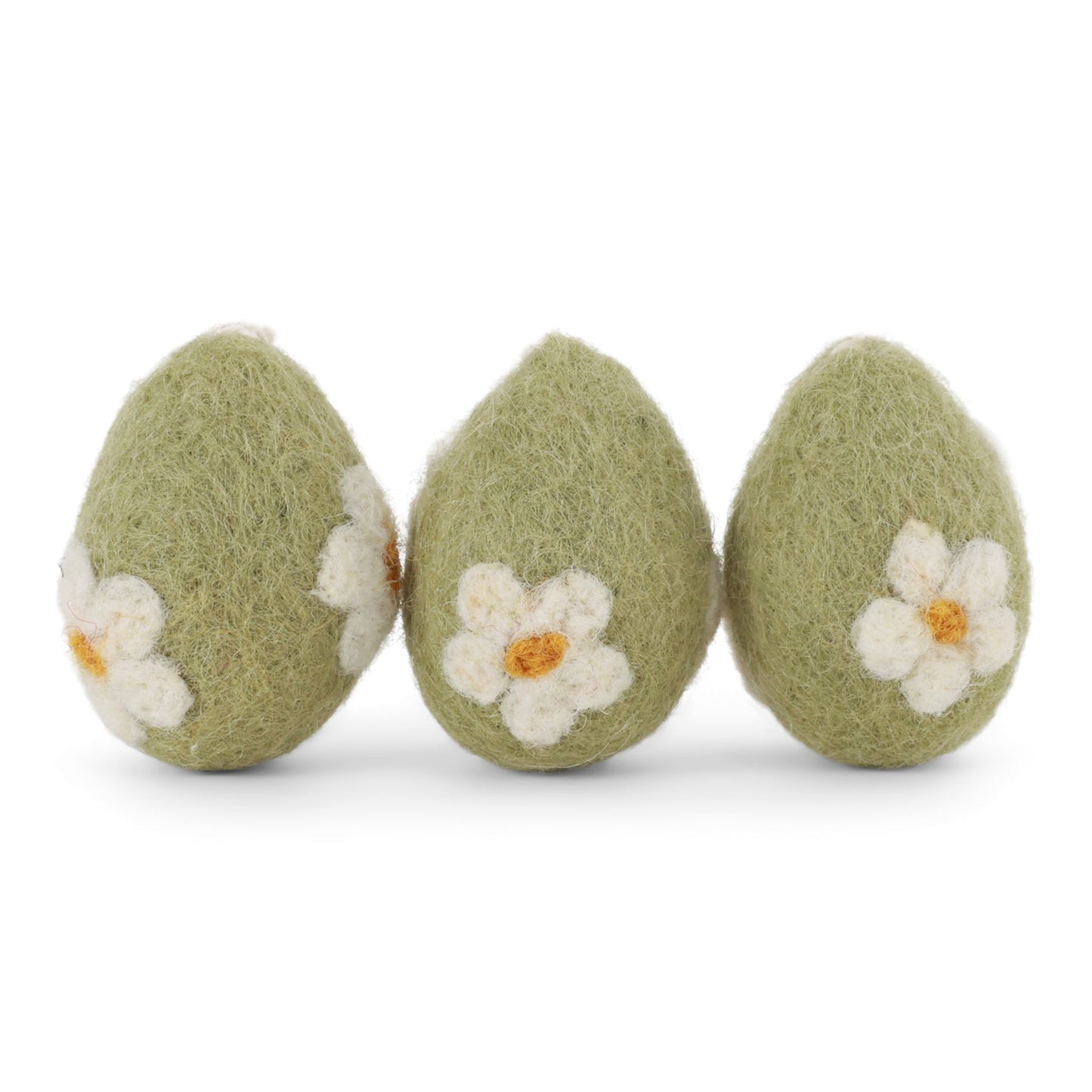Gry & Sif Ostern Filz Eier klein mit Blumen 3er Set Anhänger- zartgrün