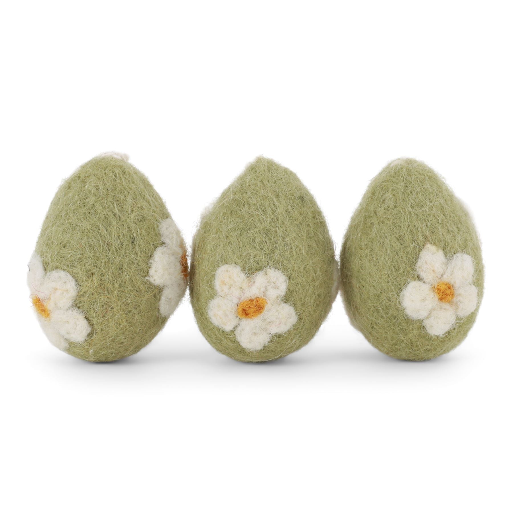 Gry & Sif Ostern Filz Eier klein mit Blumen 3er Set Anhänger- zartgrün